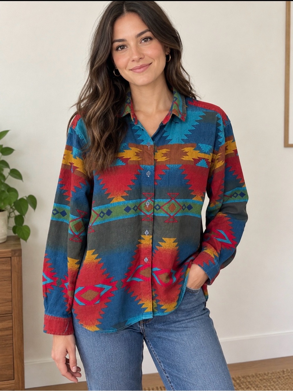 Woolrich Cotton Flannel Southwestern Shirt Size Large